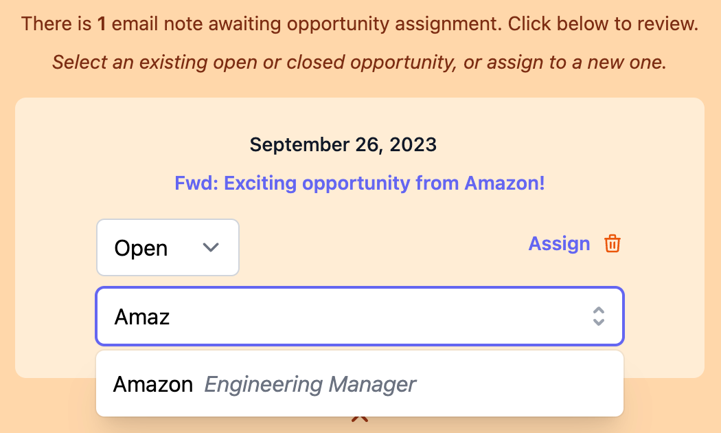 Assign email to opportunity